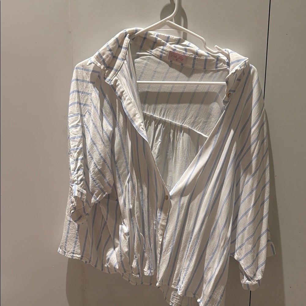 Pink Lily White and Blue Striped Shirt